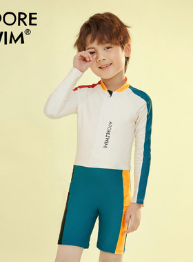 爱多尔2025新款男童泳衣连体儿童长袖防晒游泳衣中大童男孩户外