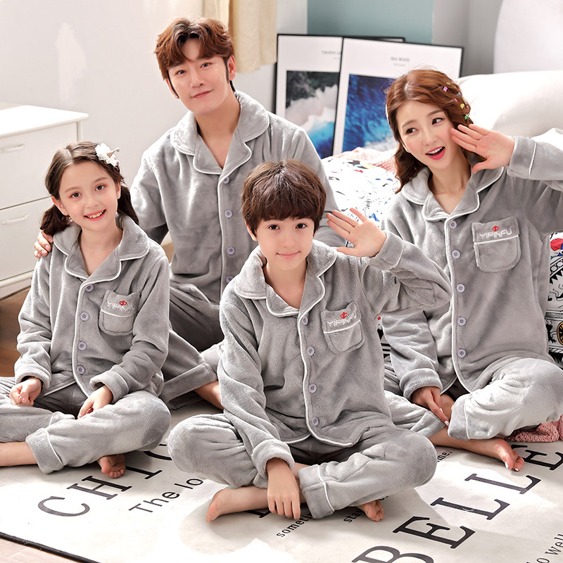 冬季法兰绒亲子睡衣开衫短毛绒