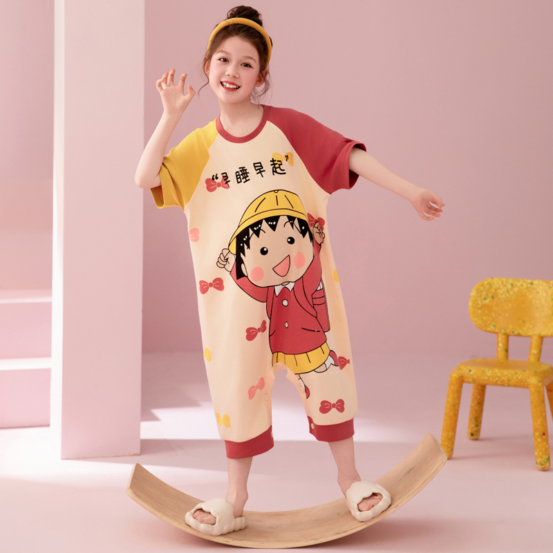儿童连体睡衣夏季纯棉女童大童宝宝防着凉连身2025年新款宽松套头