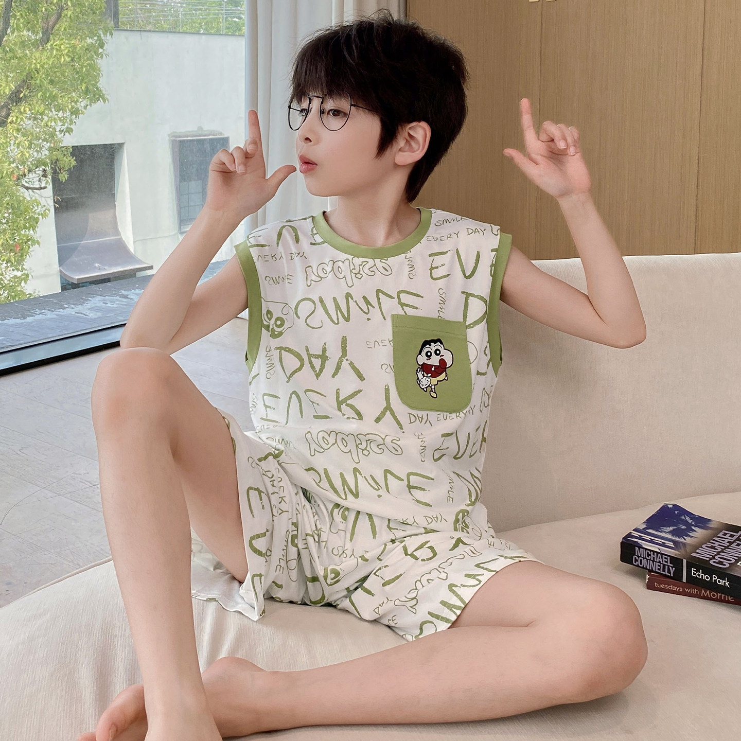 男童夏季莫代尔背心睡衣儿童无袖凉感家居服中大童青少年夏天套装