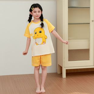 女童睡衣卡通小奶龙夏季儿童短袖纯棉家居服中大童初中生薄款套装