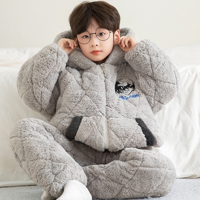 儿童睡衣男童冬季三层加厚法兰绒