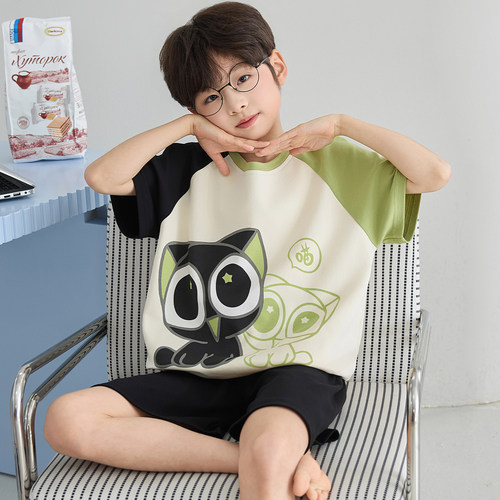 中大男童睡衣夏季短袖家居服套装