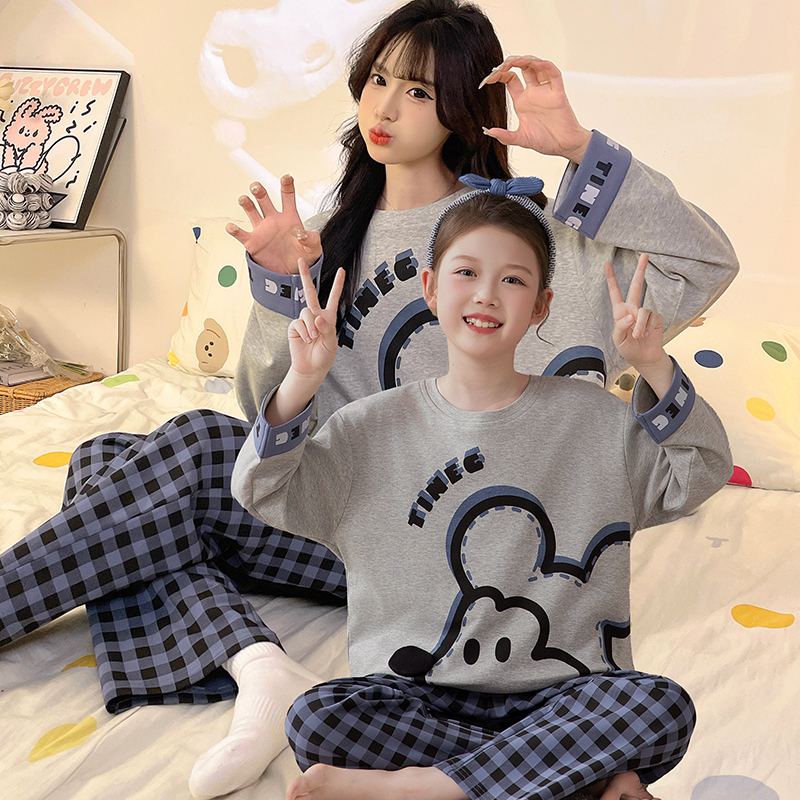 亲子睡衣母女装长袖春秋季纯棉