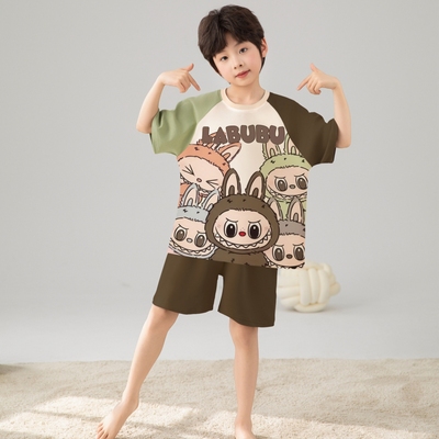 男童睡衣夏天短袖纯棉家居服套装