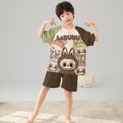 男童睡衣夏天短袖纯棉家居服套装
