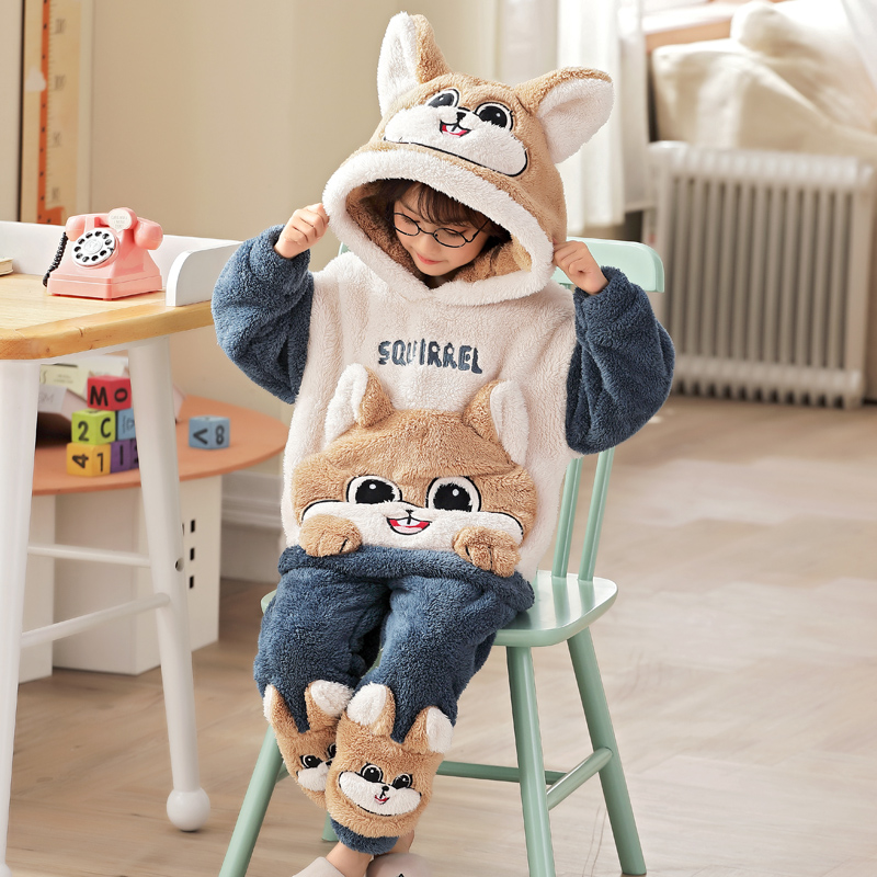 女童法兰绒睡衣加绒加厚公主冬季