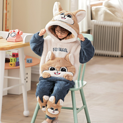 女童法兰绒睡衣加绒加厚公主冬季