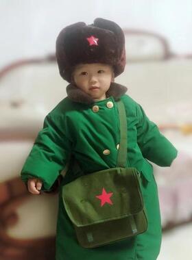 儿童军绿色帆布包五星帽雷锋帽好好学习老式军迷挎包纪念旅游怀旧