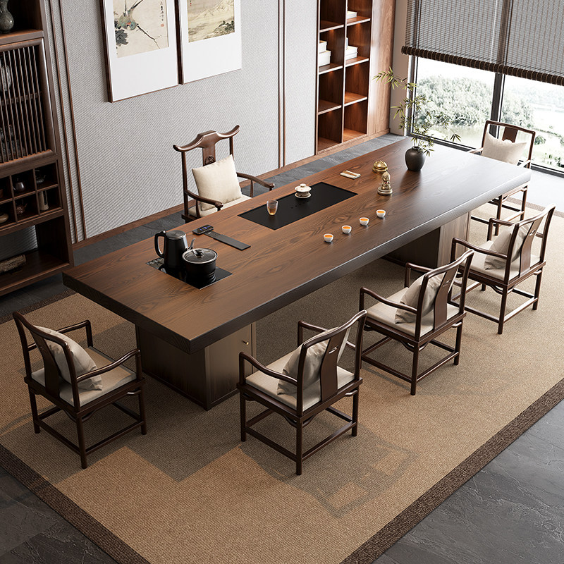 吉赠设计师高级感客厅大长书桌茶桌一体新中式家用泡茶台2025新款