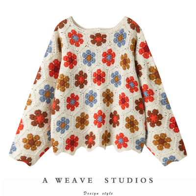 纯手工钩花100%纯山羊圆领美翻