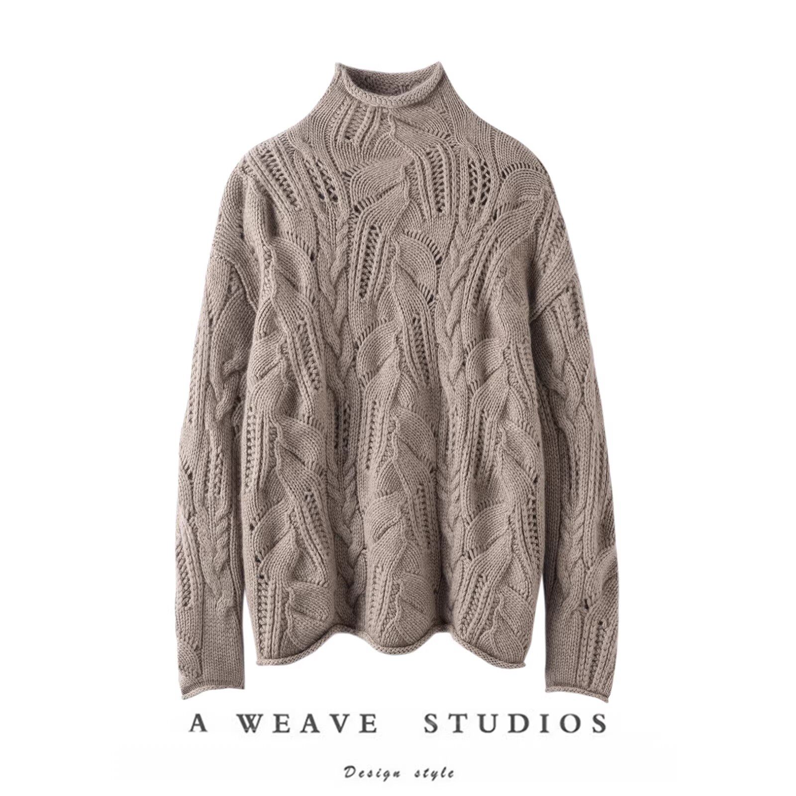 沉醉翩翩起舞！100%纯山羊绒衫女镂空秋冬半高领时尚纯色针织衫