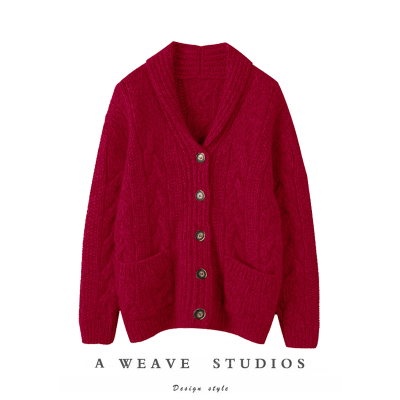 羊绒开衫女粗棒针纯羊绒毛衣外套