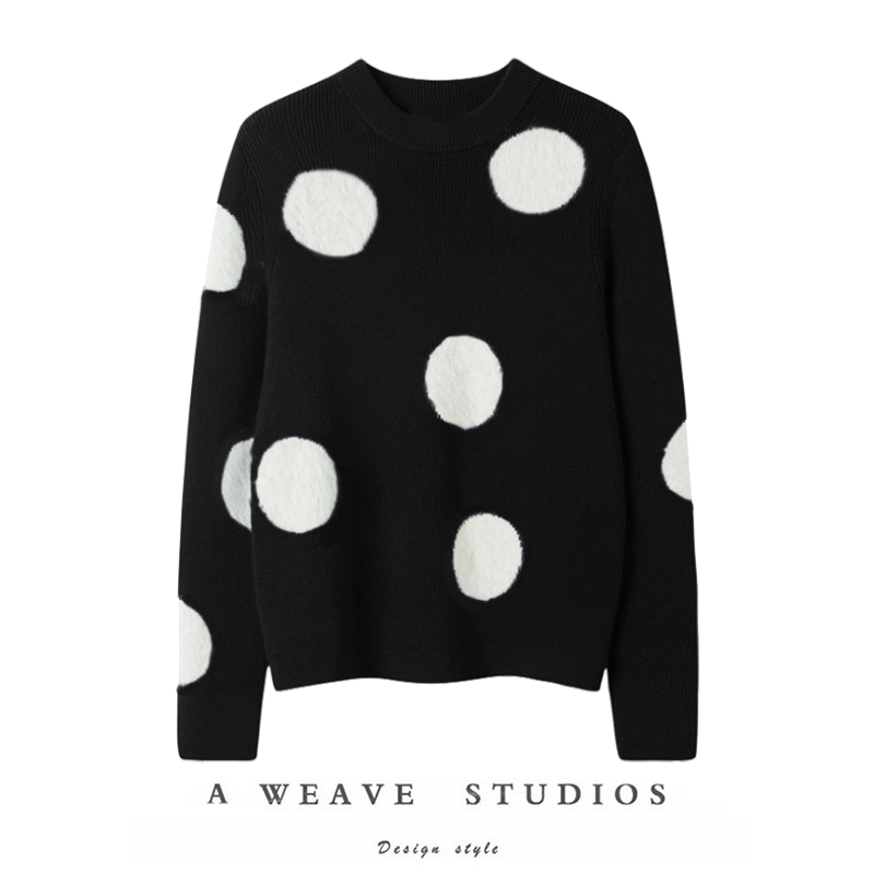 自带时尚风范~2024冬新款COS风设计感波点针织圆领套头羊绒打底衫