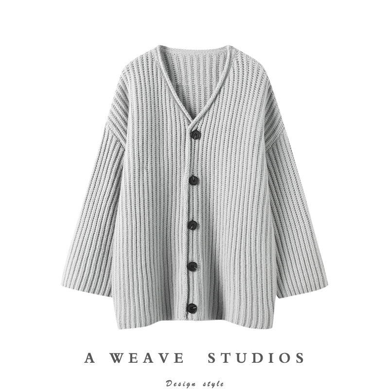 重磅加厚粗棒针羊绒开衫