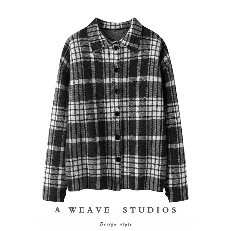 时髦知识分子的日常~RNST店庆纯山羊绒古巴领千鸟格男友衬衫外套