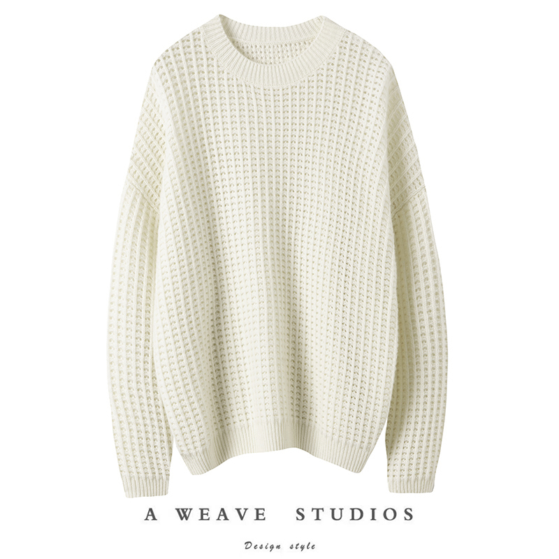 都市轻奢气质圆领羊绒衫镂空加厚