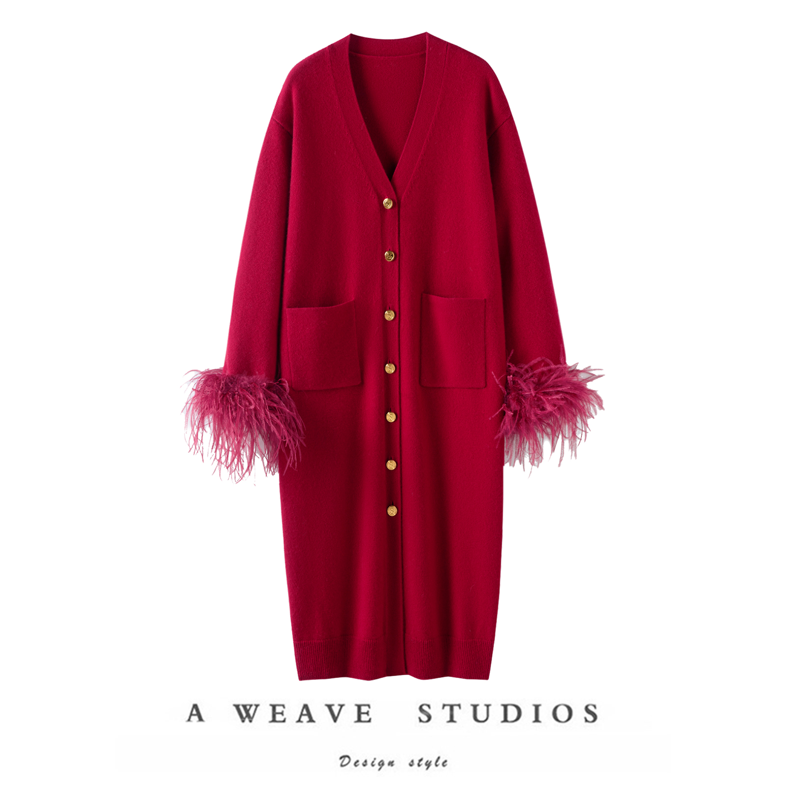 官方正品！！加厚V领100%纯羊绒开衫女长款毛衣针织大外套秋冬