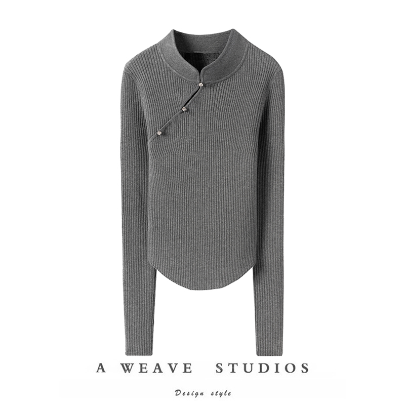 纯山羊绒斜门襟收腰修身针织衫