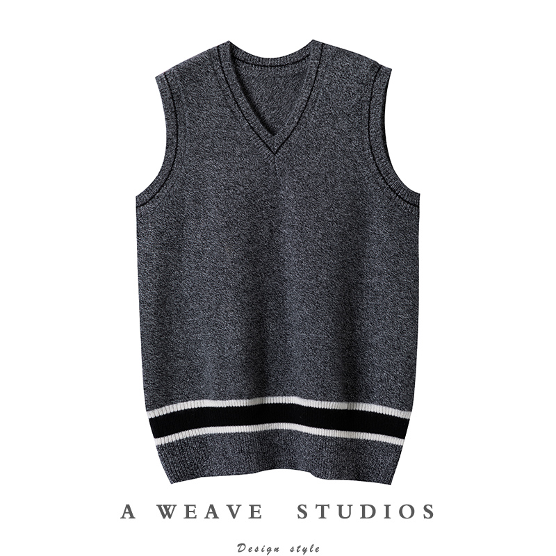 V领花灰羊绒坎肩背心女