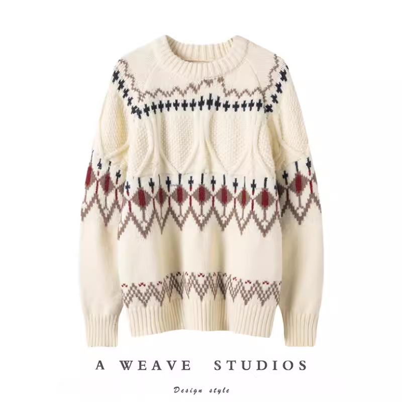 100%山羊绒米色粗线费尔岛羊绒