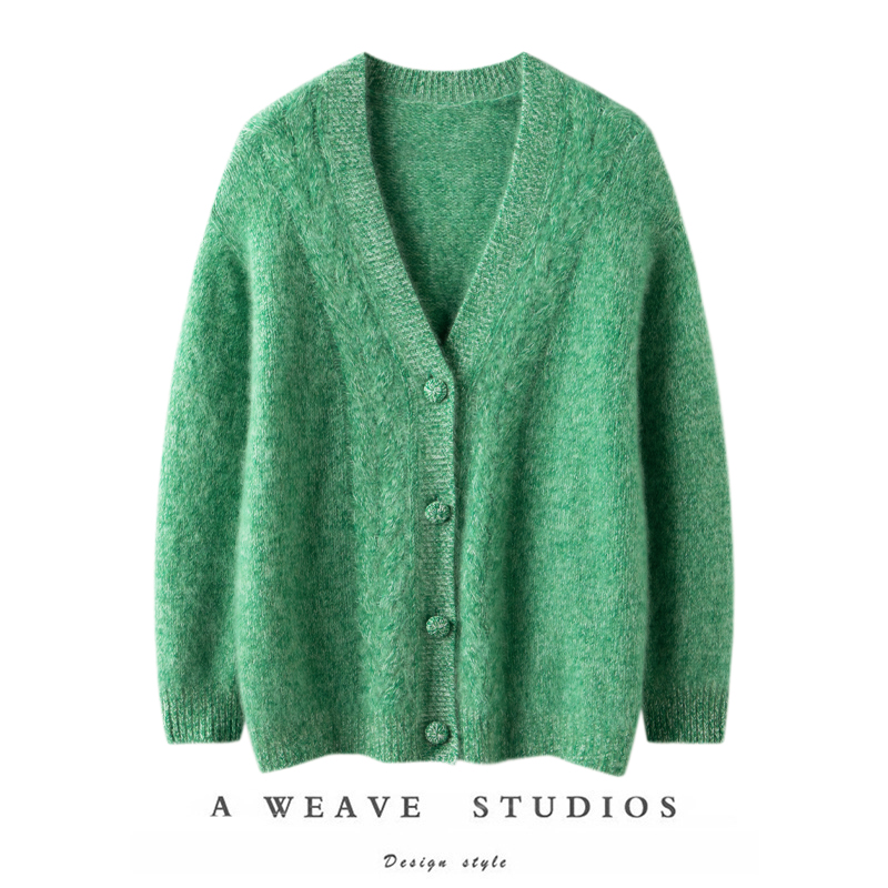 加厚花纱V领纯山羊绒拉绒毛衣