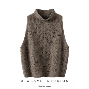 疯狂迷恋 镂空提花羊绒马甲厚 羊绒背心马甲女纯羊绒毛衣立领无袖