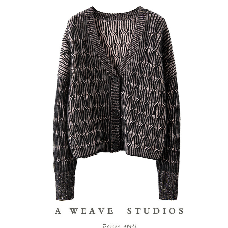 奢级入骨h 意大利高阶双色立体织花羊绒开衫毛衣披肩女