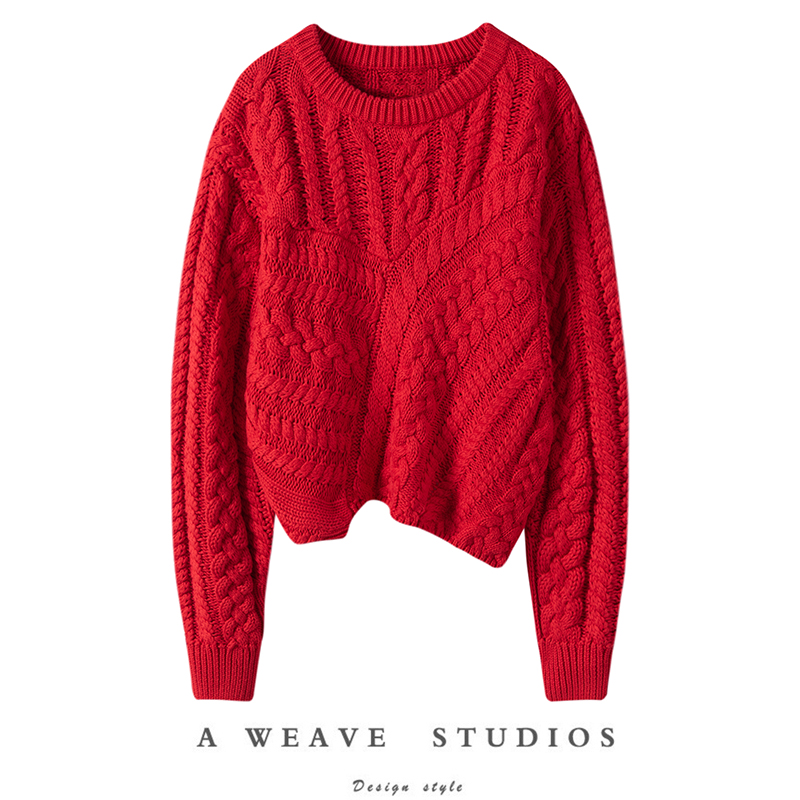 毛衣羊绒不对称圆领上身