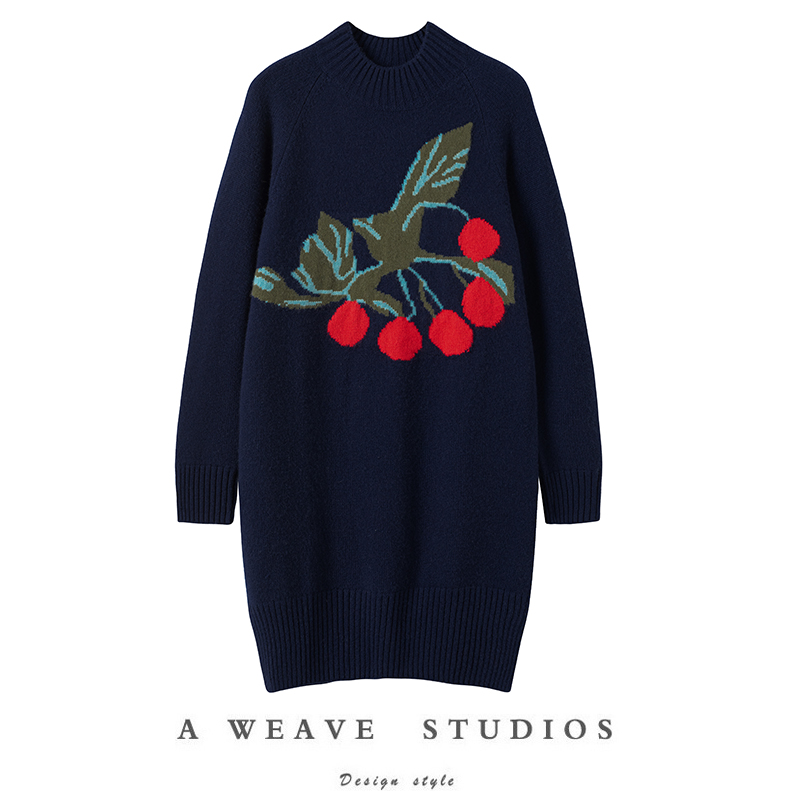 大克重加厚樱桃提花半高领羊绒衫