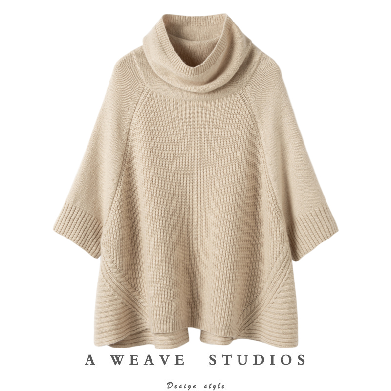 气质Q货!羊绒针织衫堆堆领毛衣女秋冬加厚新款宽松羊绒衫