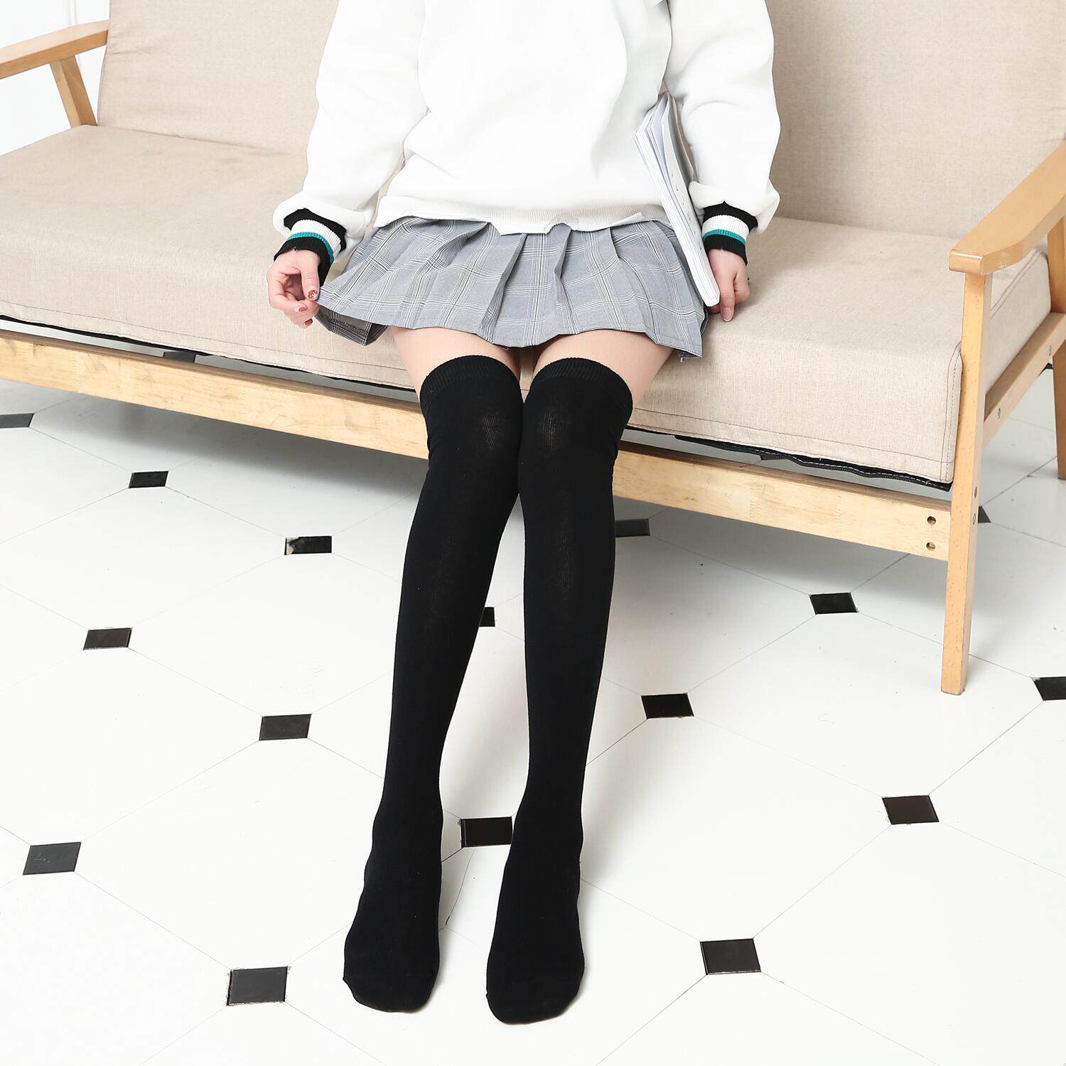 四季款新疆棉过膝袜防滑纯色长筒袜学院风高筒袜cos小仙女大腿袜