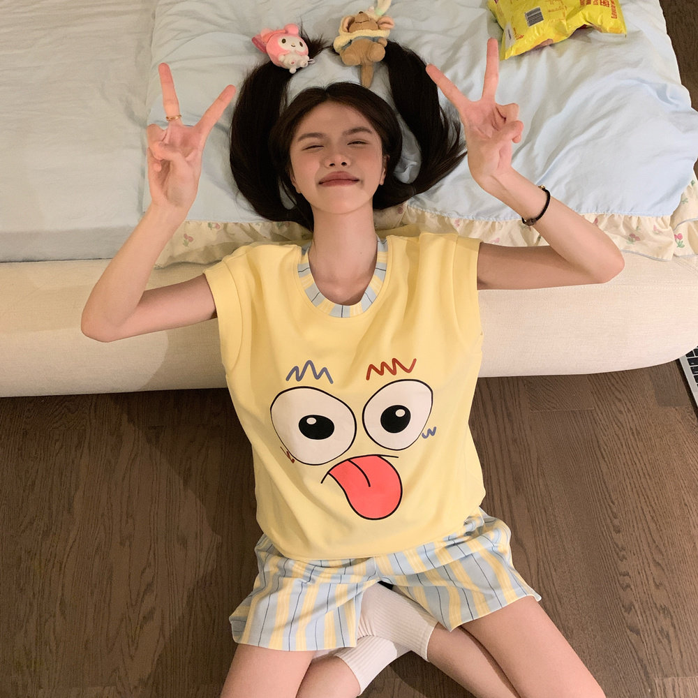 2026年新爆款超火睡衣女夏季短袖带胸垫夏天可爱小个子家居服套装