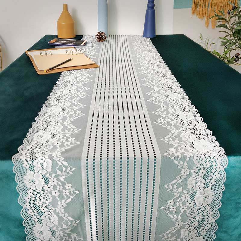 北欧蕾丝桌旗白色欧式长条茶几餐桌布电视柜钩花轻奢盖布盖巾定制