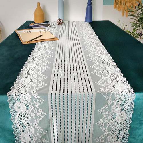 北欧蕾丝桌旗白色欧式长条茶几餐桌布电视柜钩花轻奢盖布盖巾定制