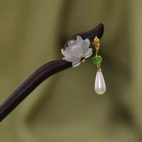 新中式古风莲花流苏步摇发簪