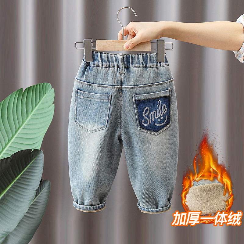 儿童加绒牛仔裤冬季2025新款
