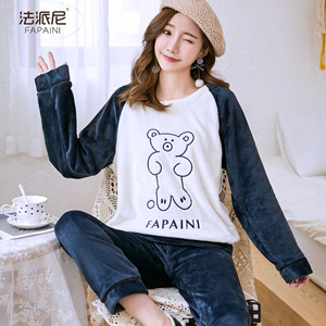 睡衣女士珊瑚绒秋冬季甜美可爱长袖套装冬天加厚韩版法兰绒家居服