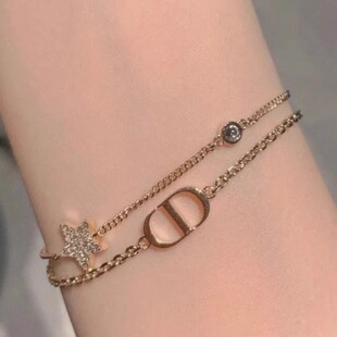 CD双层手链 字母星星镶钻猪鼻子链条 猪猪女孩首选