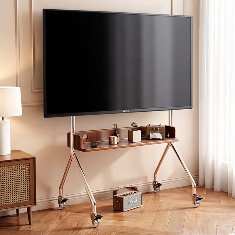 贝石电视机支架移动落地推车不锈钢立式带轮客厅卧室通用实木挂架