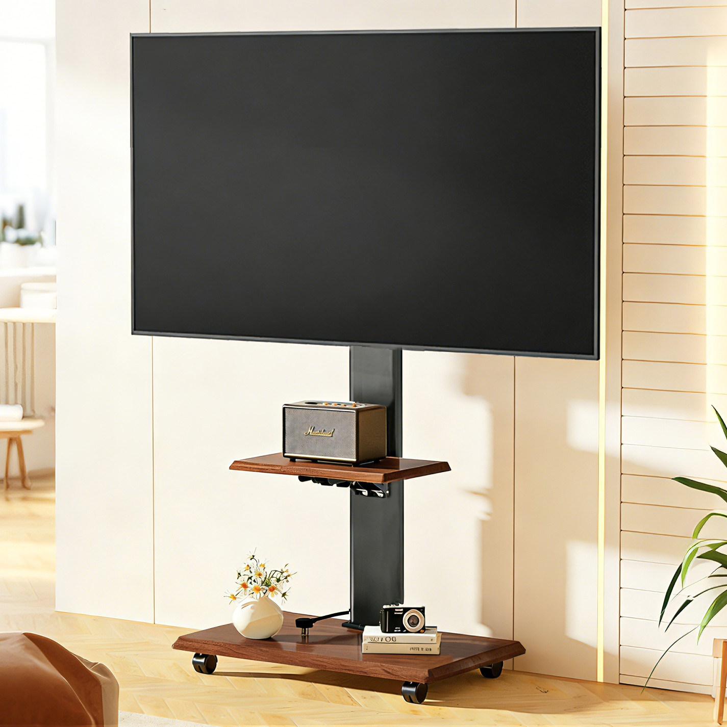 贝石电视机落地支架可移动立式推车升降挂架5565英寸旋转带轮通用