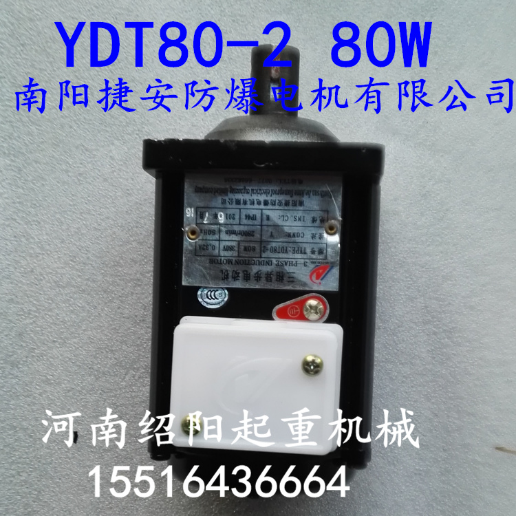 南阳捷安防爆电机YDT80-2 80W天车龙门三相异步微型电动机制动