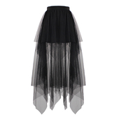 前短后长半身裙2022春夏新款 女暗黑系高腰设计感小众不规则网纱裙