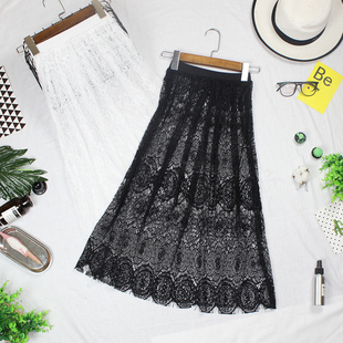 纱裙女裹裙蕾丝半身裙2021新款春夏中长款松紧腰内搭单层网纱罩裙