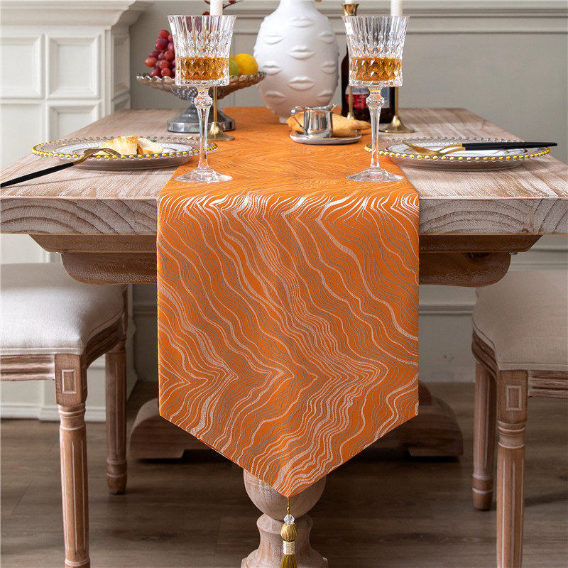橙色橘色轻奢风桌旗 餐桌长条布装饰布艺美式欧式法式高档奢华