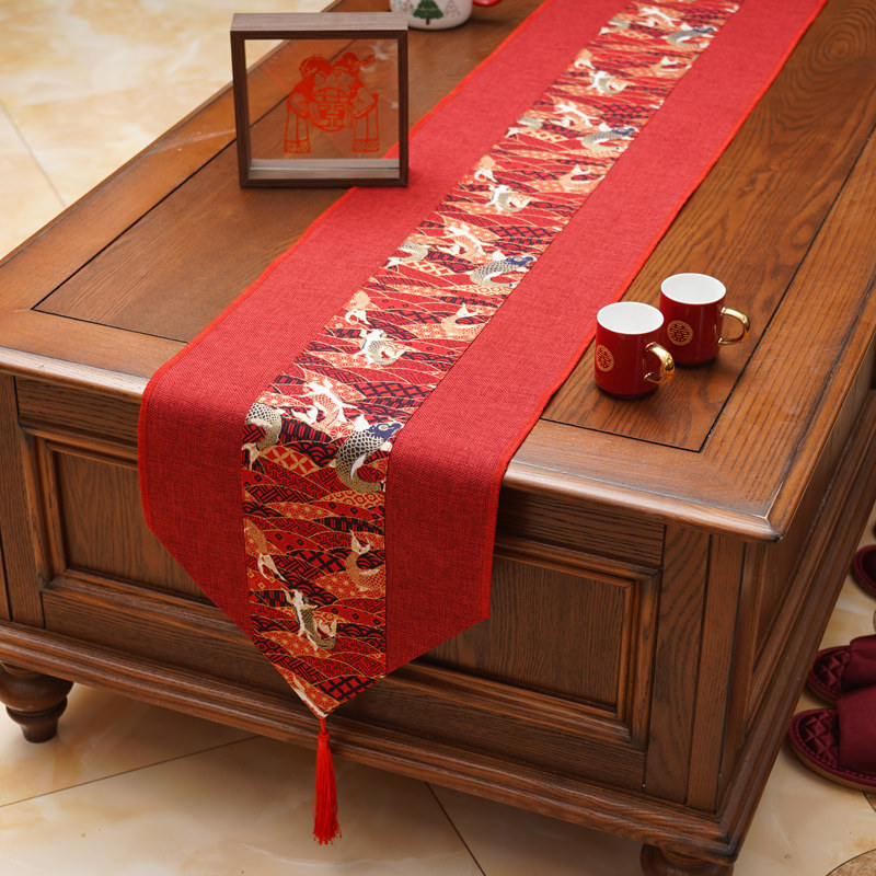 桌旗喜庆棉麻红色茶几新中式结婚礼婚庆中国风复古典茶席桌布定制,居家布艺,桌旗,淘宝优惠券,粉丝福利购,淘宝优惠卷