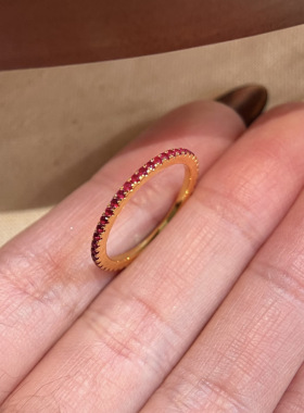 隆隆金珠宝新款S925银小众设计感红色满钻叠戴细排戒指环直播爆款