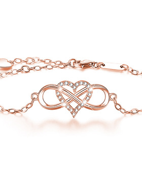 S925银8字心形手链 亚马逊外贸符号心形镶钻锆石手链