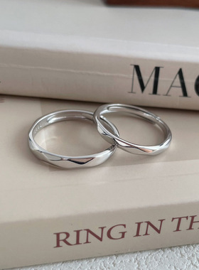 S999足银简约菱形情侣对戒轻奢小众设计纯银戒指开口时尚素圈指环