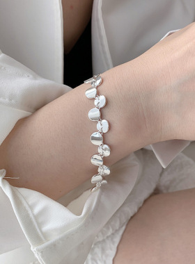 简约小圆片手链女时尚冷淡风气质优雅S925银手环ins小众文艺手饰